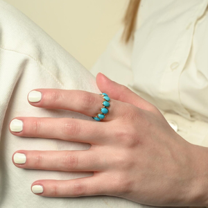 Anillo de banda de eternidad turquesa auténtica 100% hecho a mano personalizado de fábrica, anillos de banda apilables de oro amarillo puro de 18 quilates, joyería para mujer - Product Image 4