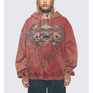 Sudadera con Capucha Personalizada de Alta Calidad, Holgada, con Cierre, Hombros Caídos, Cordón Ajustable, Lavado Ácido, Estampado Vintage para Mujer - Product Image 4