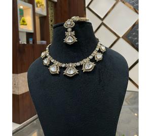 Beautiful Gold Plated Kundan Choker Stone Look Necklace <b>Set</b> Earrings for <b>Women</b> Designer Jewelry for Wedding and Party Wear - Product Image 1