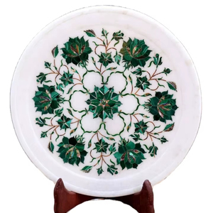 Plato Decorativo Artesanal de Metal, Pietra Dura Floral, Redondo, para Mesa, Decoración del Hogar, Arte Moderno de Mediados de Siglo, para Montar en la Pared - Product Image 1