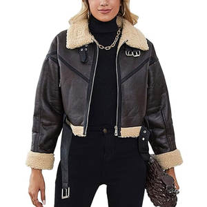 Chaqueta Corta de Cuero Sintético para Mujer, Chaqueta Bomber con Cierre y Solapa, Abrigo de Aviador Elegante y Cálido, Chaqueta de Vuelo Informal y Moderna - Product Image 1