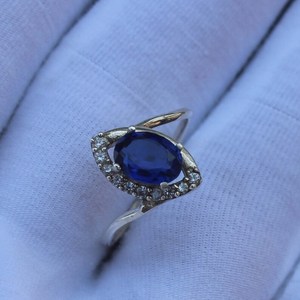 Anillo Vintage de Plata de Ley con Zafiro de Laboratorio, Anillo de Compromiso Ovalado Azul, Anillo Elegante de Moda para Mujer - Product Image 3