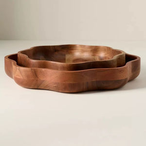 Tazón de madera para servir, tazón de madera hecho a mano, tazón de madera natural para ensalada, bandeja de madera rústica para servir, vajilla de madera ecológica - Product Image 1