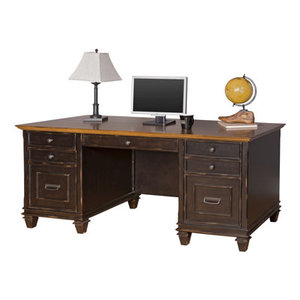 Luxury Traditional Django Executive Desk Rectangular Engineered Wood <b>Office</b> Computer Workstation 4 Storage <b>Cabinets</b> Freestanding - Product Image 1