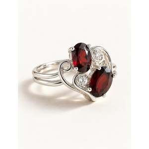Bague en forme de cœur géométrique en perles plaquée rhodium - Product Image 1