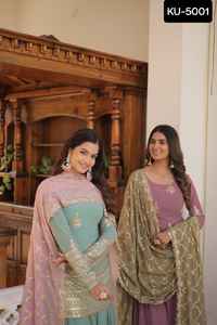 Festival de mariage de style indien et pakistanais Salwar Kameez Suit Waar Faux Georgette avec paillettes et fil brodé - Product Image 3