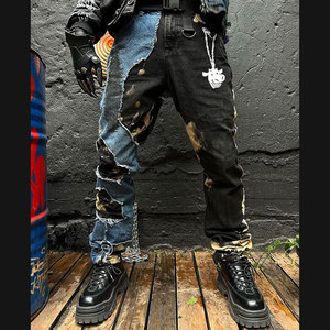 Pantalon baggy pour homme de haute qualité, couleur délavée, coupe ample, style hip-hop, fermeture à boutons, taille mi-haute, pantalon baggy pour homme 2026 - Product Image 3