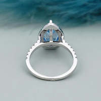 Bague de fiançailles en diamant bleu fantaisie cultivé en laboratoire certifié IGI, forme poire, avec halo pavé en multi-métaux