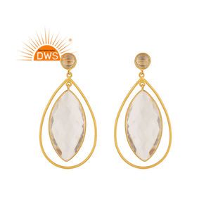 Pendientes de plata de ley 18k con gema colgante, joyería fina con cristal de cuarzo natural chapado en oro - Product Image 1