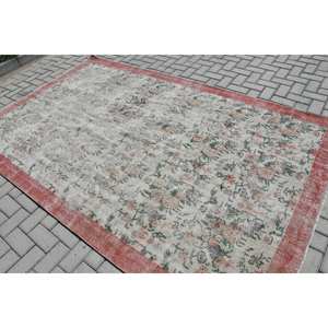 Alfombra turca Vintage, Beige, roja, 5,7x9,2 pies, área grande, diseño de retazos de lana para pasillo, dormitorio, sala de estar látex para, cabecera - Product Image 4