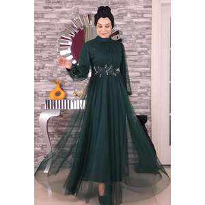 Vestido de Noche Largo, Corte en A, con Detalles de Encaje y Perlas, Tul con Decoración de Cristales y Flores, Talla XL, Color Liso, Poliéster, para Fiestas - Product Image 4