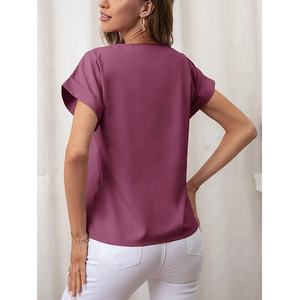 Camiseta de manga corta de algodón con cuello redondo y ajuste relajado de gran tamaño para mujer - Product Image 2