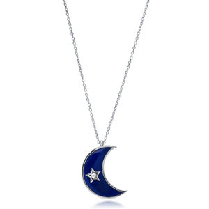 <b>Moon</b> Design Enamel <b>Charm</b> Necklace Wholesale Pendant Turkish Handmade 925 Sterling Silver Jewelry - Product Image 1