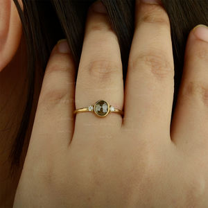 Meilleure vente Bague en or massif naturel 14K Bague en diamant de sel et de poivre faite à la main d'Inde - Product Image 4