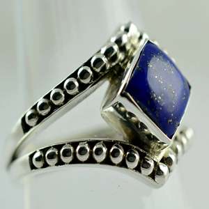 925 Sterling Silver Boho September Birthstone <b>Ring</b> <b>Lapis</b> <b>Lazuli</b> Natural Blue Cushion Shape Handmade Jewelry for Gift Licensed - Product Image 5