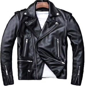 Veste d'hiver de moto élégante en cuir de vachette de qualité supérieure pour hommes Slim Black Biker Style Full Protective Windproof - Product Image 6