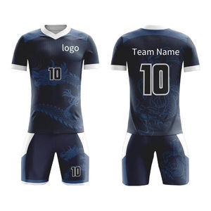 Uniforme de Fútbol Personalizado al por Mayor, Conjunto de Camiseta de Fútbol con Nombre de Equipo Personalizado, 100% Poliéster de Alta Calidad, Cuello en V, Sublimación - Product Image 3