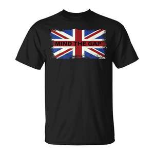Mind The Gap Union Jack Flag T-Shirt noir pour hommes, vêtements décontractés - Product Image 1