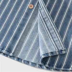 Camisas de mezclilla personalizadas al por mayor de alta calidad, nuevo diseño, a rayas, con múltiples bolsillos y manga larga para hombre. - Product Image 6