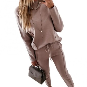 Ensemble 2 pièces de survêtement décontracté pour femmes, ensemble de sweatshirts à capuche pour l'automne et l'hiver, pantalons de survêtement à jambes larges, tenues de sport, vêtements de fitness en plein air - Product Image 5