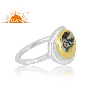 Anillo de plata de ley 925 hecho a mano en India con piedra de abulón natural, joyería personalizada para mujer, regalo para ella. - Product Image 4