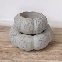 Lanternes et bols à bougies en bois de manguier texturé, sculptés à la main, blanchis à la chaux, de forme citrouille, de qualité alimentaire, pour la décoration de la maison, Noël, Pâques 2