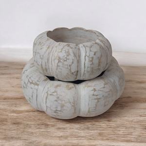 Juego de 2 cuencos de velas de madera de mango texturizado tallados a mano, en forma de calabaza para el hogar, jardín, cuenco de Navidad, farolillos, tarros - Product Image 6