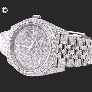 Reloj de Pulsera Clásico de Acero Inoxidable para Hombre, Estilo Ejecutivo, Esfera de 20 mm y 41 mm, Impresionante Caja Completamente Adornada con Moissanita, Movimiento Luminoso ETA - Product Image 3