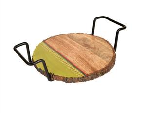 Medium Size Round <b>Pizza</b> Display Stand in Metal and Wood Stylish Enamel Design Perfect for Kitchenware and Table Use - Product Image 4