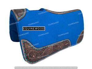 Tapis de selle Western toolé à la main en couleurs Tapis de selle épais en feutre sarcelle Western All Color avec bord en cuir sculpté dans toutes les tailles - Product Image 2