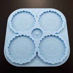 Ensemble de modèles de moules à plateau en résine 1Pc comprend 4 moules de dessous de verre et 2 poignées en argent fait à la main bricolage décor à la maison - Product Image 4