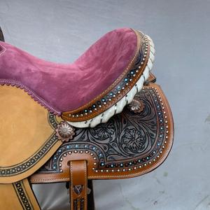 Ensemble de selle western en cuir avec décorations en bois de qualité supérieure pour la course de barils |   Accessoires en acier inoxydable façonnés à la main, ensemble de tack gratuit pour l'équitation - Product Image 3