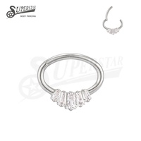 SUPERSTAR Anneau septum nez titane G23 charnière click, zircone ronde cœur fleur bijou piercing corps