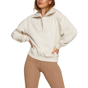 Sudadera con capucha y media cremallera y cuello redondo de algodón 100% para mujer de alta calidad con decoración bordada ODM logotipo personalizado - Product Image 1