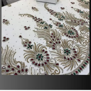 Mejor precio 100% poliéster tela de cuentas de lujo con circón proveedor indio hecho a mano prendas de vestir tejido y patrón de malla - Product Image 4