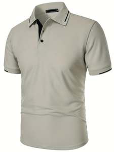 Polo à manches courtes pour hommes, tissu tricoté boutonné décontracté, léger et respirant, tenue décontractée parfaite, t-shirt décontracté - Product Image 3