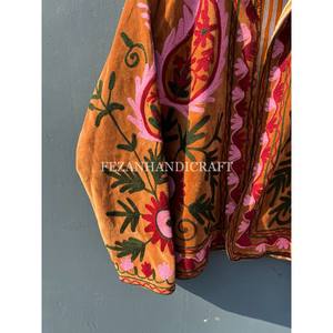 Unisex Uzbek Suzani Jacket with Leaf Embroidery Velvet Fabric Hippie Style Party Wear <b>Coat</b> for Women - Product Image 3