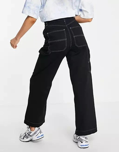 Jean en denim délavé taille haute à jambe large, coupe ample en coton, style décontracté, tissu mi-lourd, idéal pour l'automne - Product Image 6