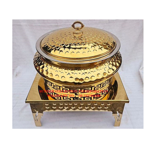 Chauffe-plat en laiton de luxe Chauffe-plat en laiton finition or de luxe avec support décoratif et couvercle Lotus pour hôtel et buffet traiteur - Product Image 4