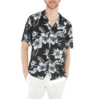 Chemise Hawaïenne Homme Personnalisée à Double Boutonnage, Manches Courtes Unies, Anti-Plis, en Tissu Tricoté Teint en Pièce, Motif PUFFIN