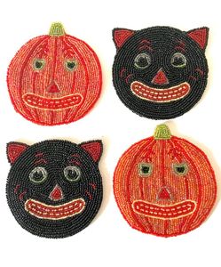 Ensemble de sous-verres de 4 pièces de luxe moderne fait à la main avec broderie de fleurs perlées Look unique de fantaisie élégant et élégant de l'Inde - Product Image 5