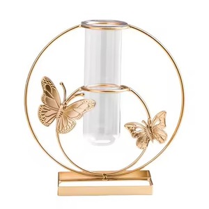 Florero de Metal de Alambre de Hierro Negro con Tubo de Vidrio, Soporte para Plantas para Decoración del Hogar y Jardín - Product Image 2