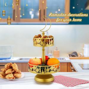 Élégant plateau de service rond en or à 2 niveaux, parfait pour le décor du Ramadan, support à desserts, centre de table de l'Aïd et affichage à la maison - Product Image 4
