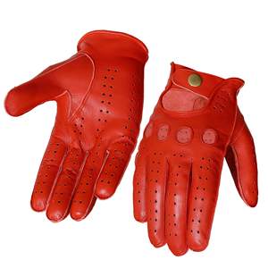 Gants de conduite en cuir perforé rouge classique de haute qualité pour hommes, respirant et élégant, idée cadeau - Product Image 3