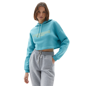 Sweat-shirt à capuche court pour femmes personnalisé 100% coton motif solide décontracté hiver Style avant Logo courte longueur respirant - Product Image 1
