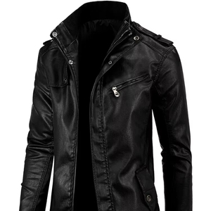 เสื้อโค้ทคอตั้งคุณภาพสูง สีตามสั่ง เสื้อโค้ทลำลองสำหรับผู้ชาย ผลิตโดยผู้ผลิต เสื้อโค้ทหนังวัวหลายกระเป๋า - Product Image 1