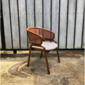 Chaise de salle à manger en bois de teck massif Chaise en rotin de restaurant antique avec coussin Japon - Product Image 1