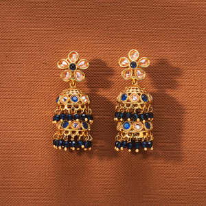 Jhumki ต่างหูห่วงแฟชั่นชุบทองแบบโบราณเครื่องประดับเทียมส่งตรงจากอินเดีย - Product Image 2