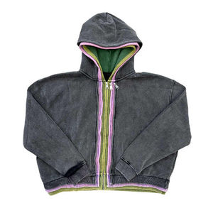 Haute qualité 450GSM français Terry Boxy Fit sweat à capuche zippé trois couches sweats à capuche lavés à l'acide vêtements d'entraînement Hip Hop côtelé manchette capuche - Product Image 1