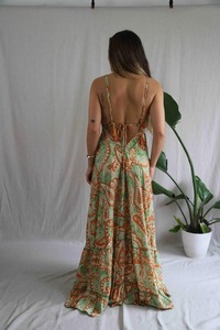 Boho Printed Crew Neck Front Lace <b>up</b> Long <b>Sleeve</b> <b>Button</b> <b>up</b> Women Casual Floral Maxi Dress High Quality Elegant Maxi Dress - Product Image 2